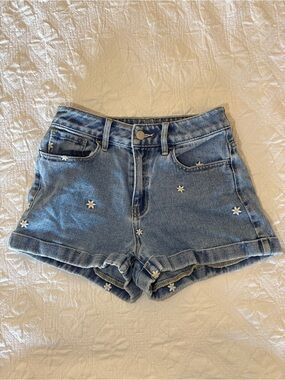 PacSun Light Blue Daisy Embroidered Jean mom Shorts